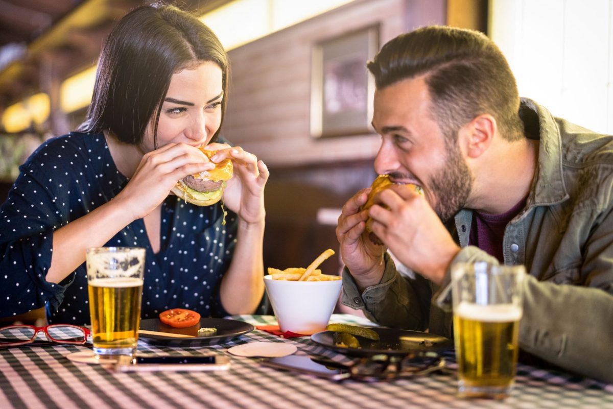 couple at burger restaurant