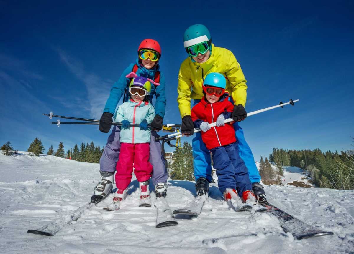 family skiing